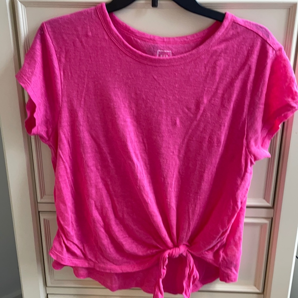 Hot pink linen front tie tshirt, Gap XS